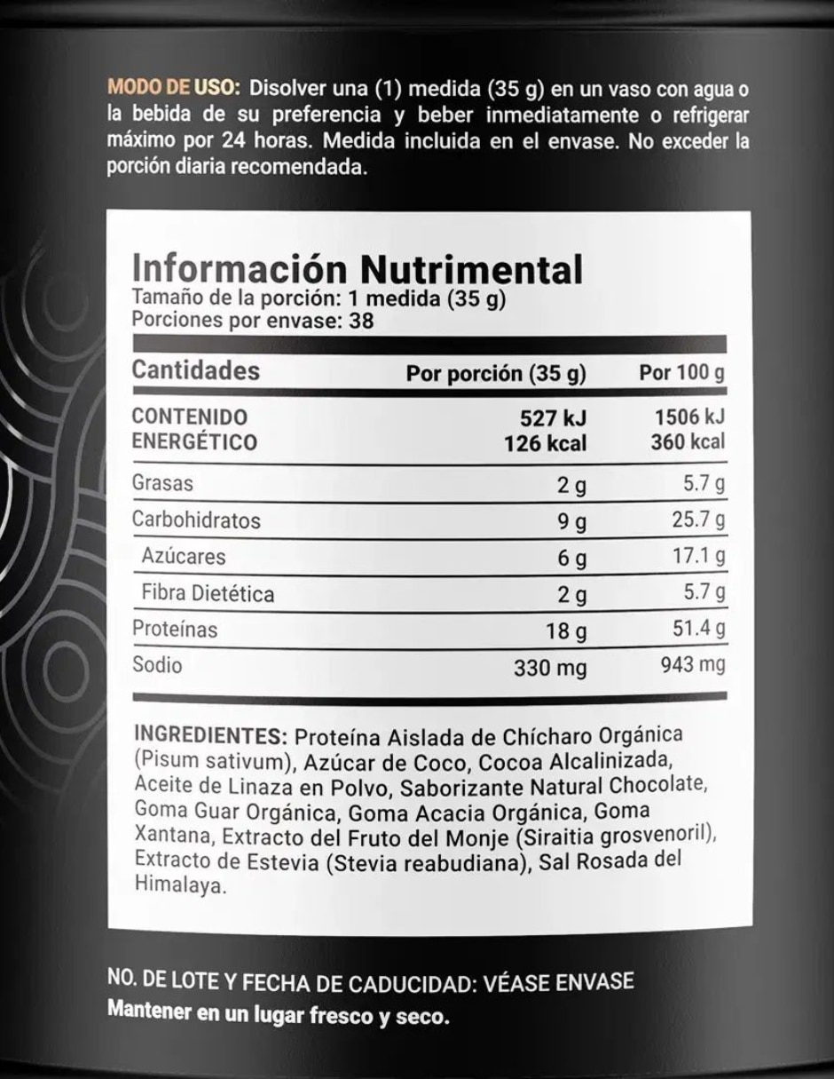 Proteína Organic Vegan B Life de Chícharo sabor Chocolate