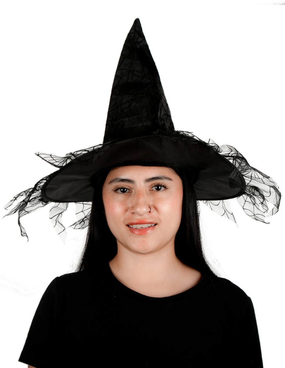 Sombrero para disfraz de bruja con telaraña Sombrero para disfraz de bruja con telaraña