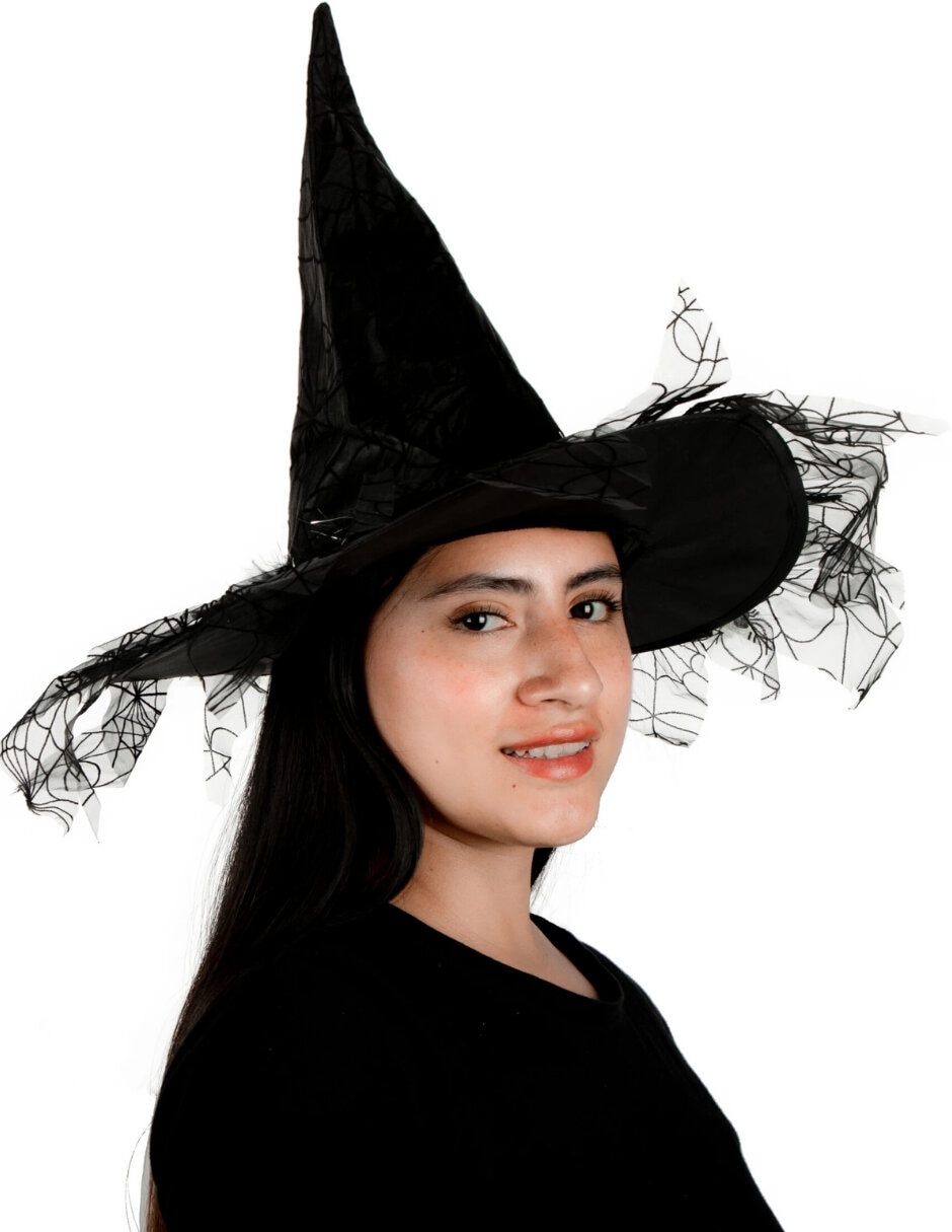 Sombrero para disfraz de bruja con telaraña Ghoulish Productions