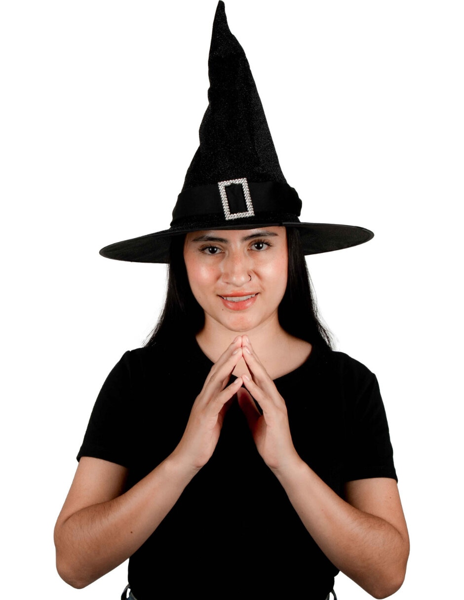 Sombrero para disfraz de bruja negro de lujo Sombrero para disfraz de bruja negro de lujo