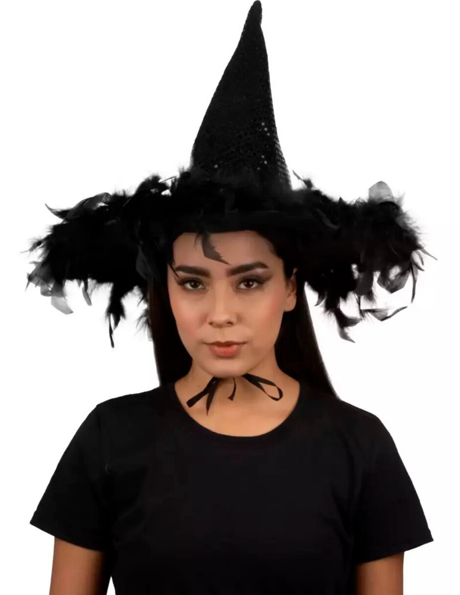 Sombrero para disfraz de brujita lentejuela negro Sombrero para disfraz de brujita lentejuela negro
