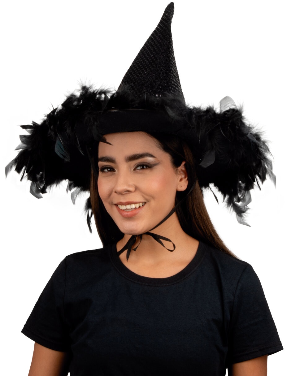 Sombrero para disfraz de brujita lentejuela negro Ghoulish Productions