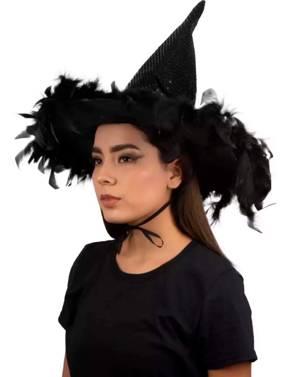 Sombrero para disfraz de brujita lentejuela negro Ghoulish Productions