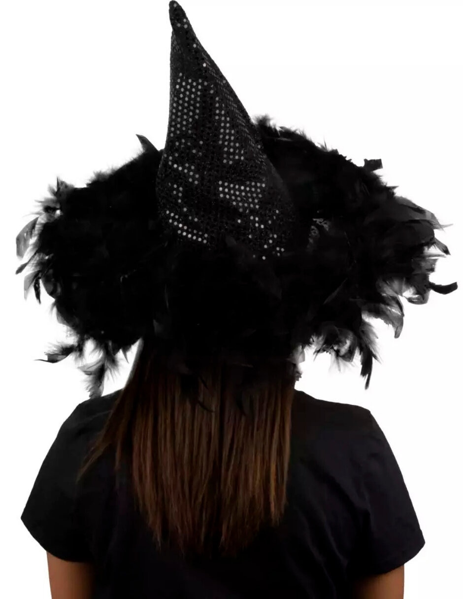 Sombrero para disfraz de brujita lentejuela negro Ghoulish Productions