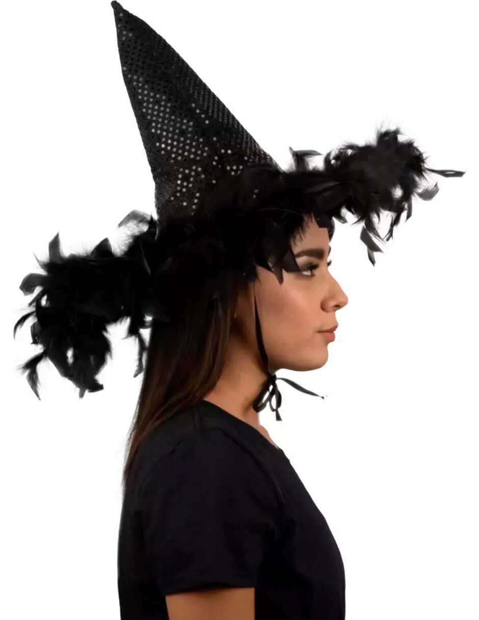 Sombrero para disfraz de brujita lentejuela negro Ghoulish Productions