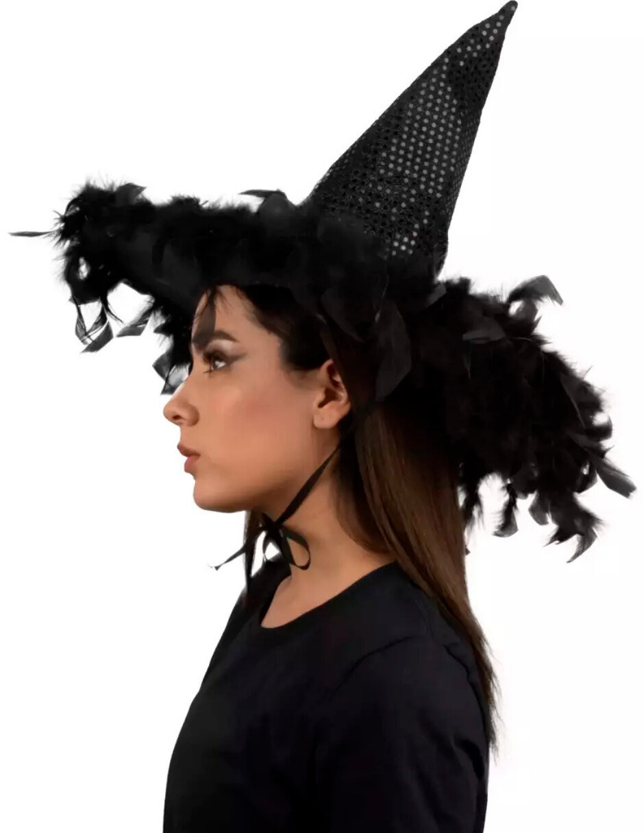 Sombrero para disfraz de brujita lentejuela negro Ghoulish Productions