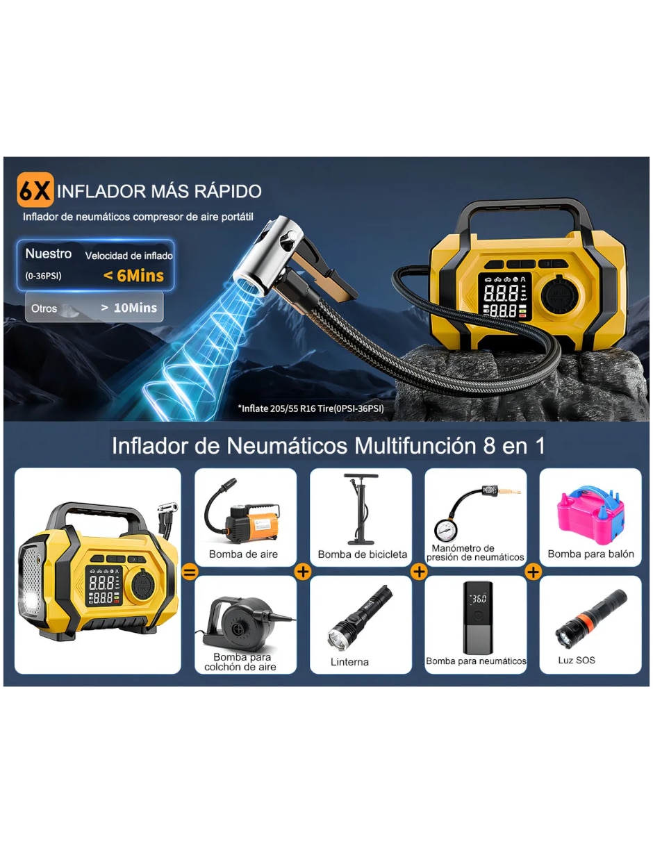 Arrancador compacto para auto Genérica arrancador inflador