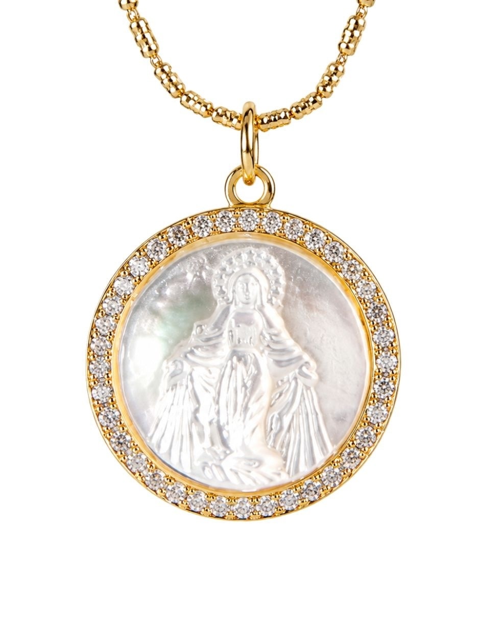 Collar con dije de virgen Celestial con acabado baño de oro 18 K