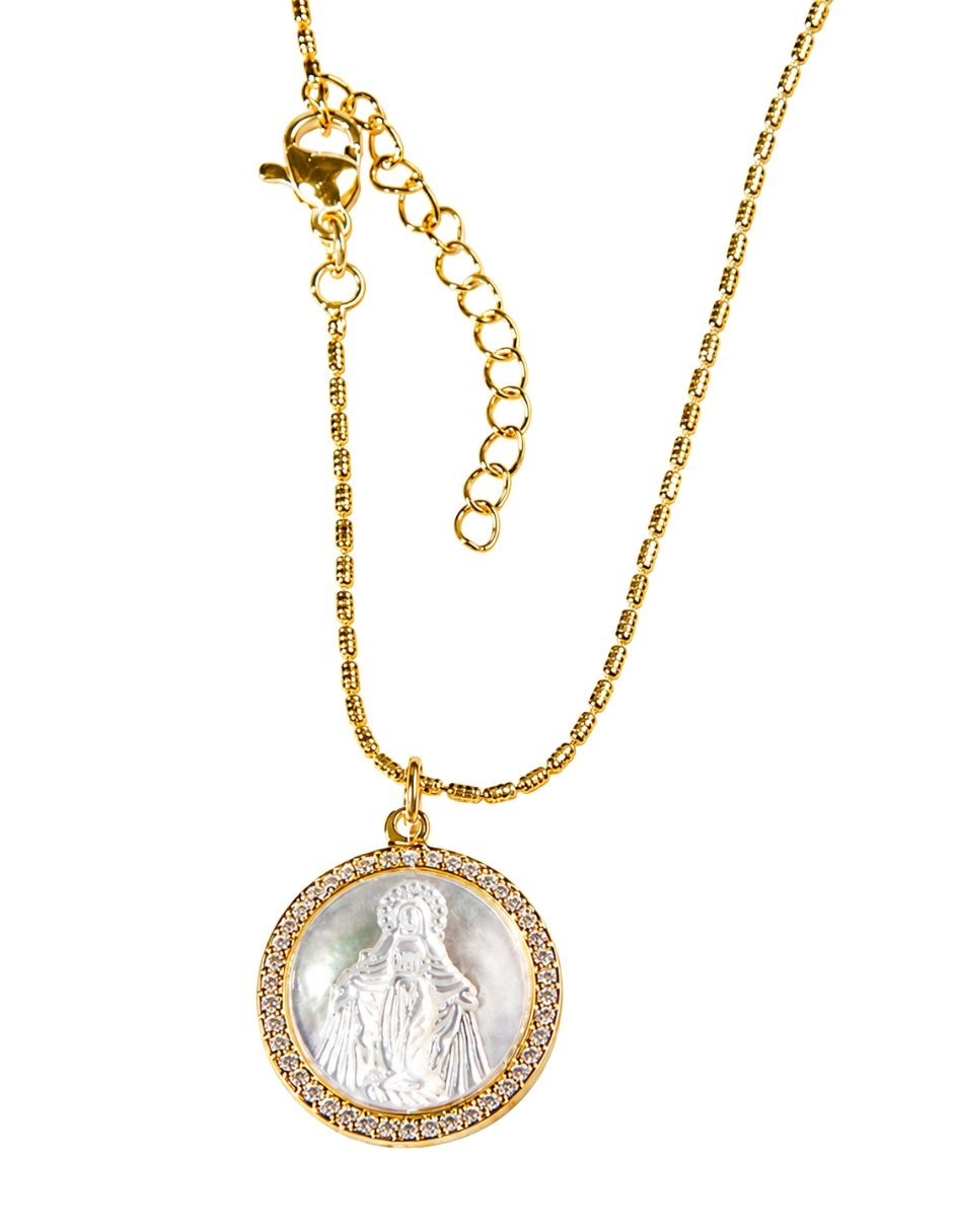 Collar con dije de virgen Yoiko Celestial con acabado baño de oro 18 K