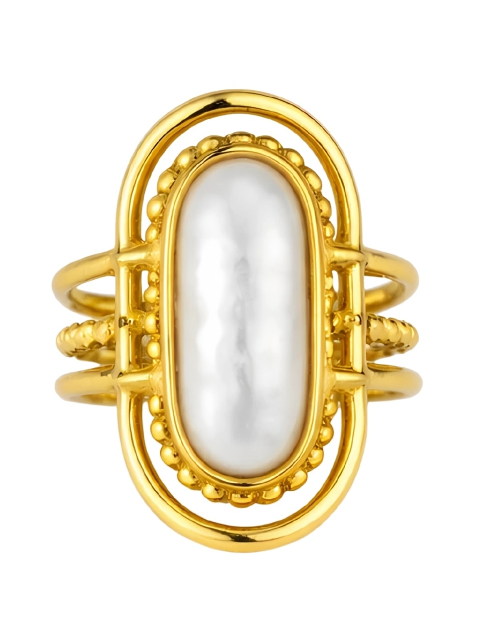 Anillo Alba piedra lunar acabado baño de oro 18 K