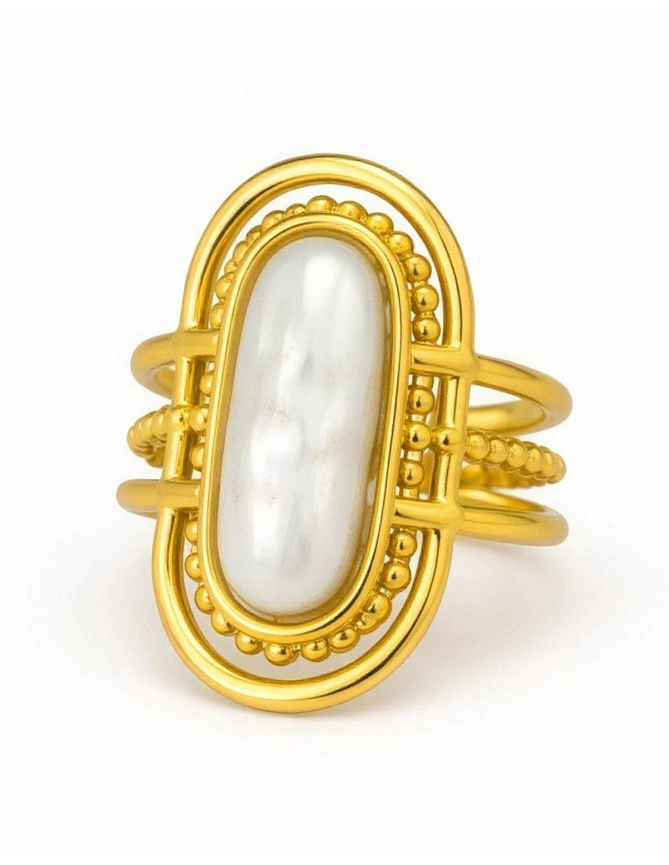 Anillo Yoiko Alba piedra lunar acabado baño de oro 18 K