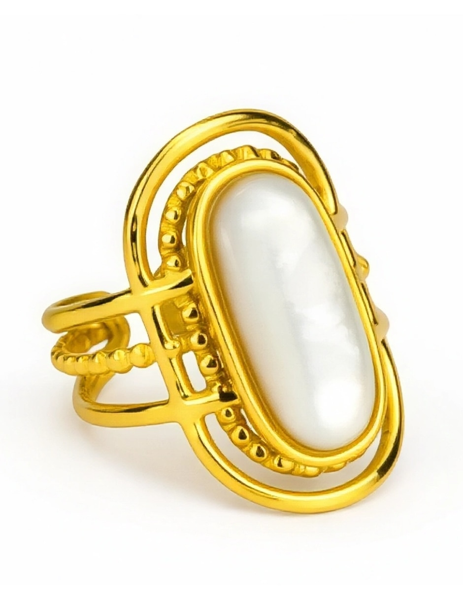 Anillo Yoiko Alba piedra lunar acabado baño de oro 18 K