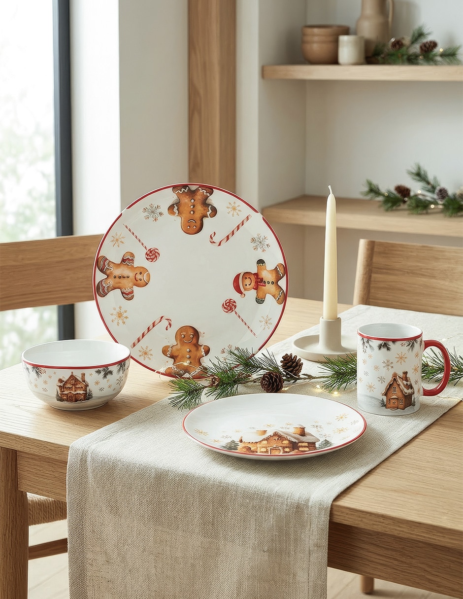 Vajilla cerrada Gingervaj navidad de porcelana para 4 personas