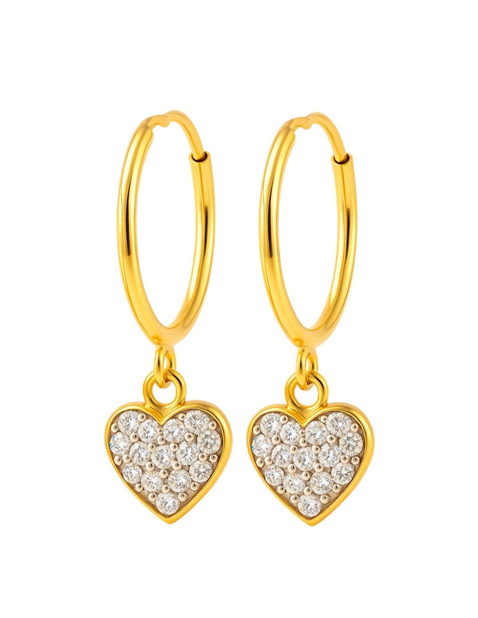 Aretes largos de corazón de oro 10 k con acabado brillante zirconia 3