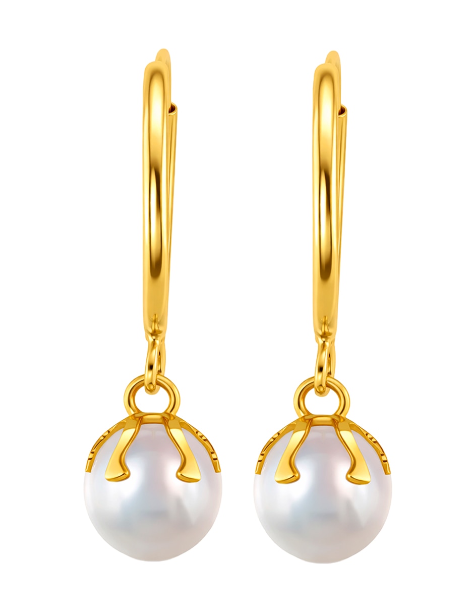 Aretes largos de oro 10 k perla