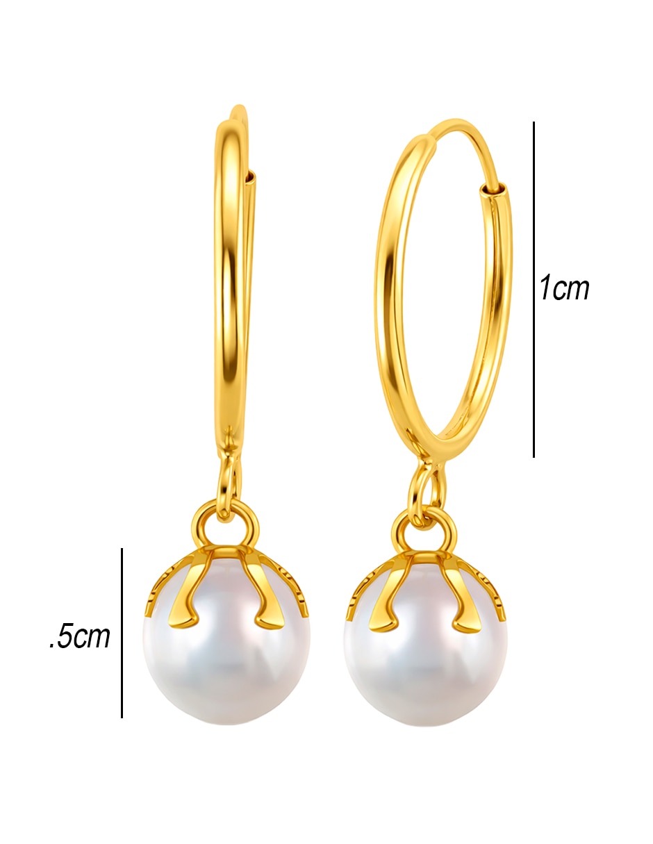 Aretes largos de oro 10 k perla 5