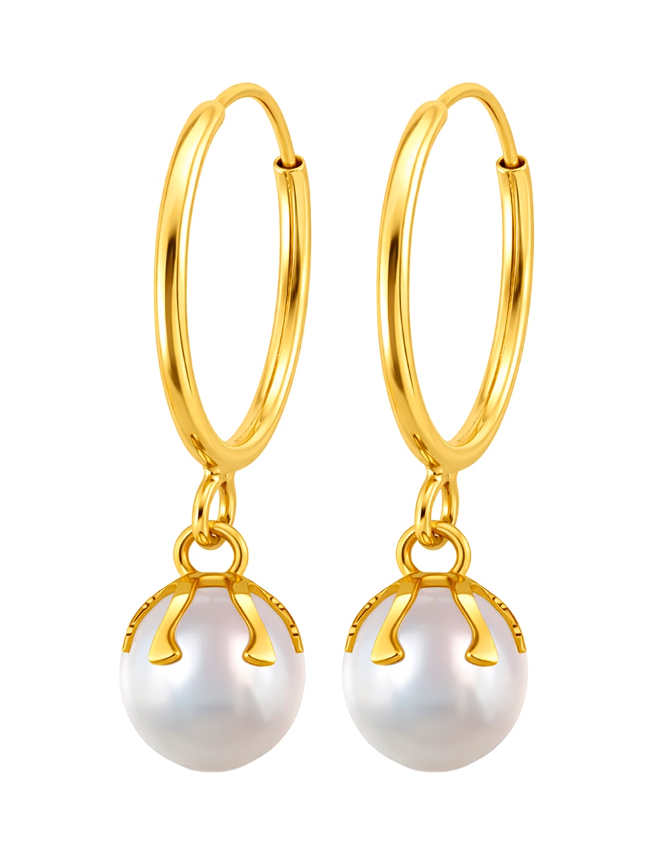 Aretes largos de oro 10 k perla 2