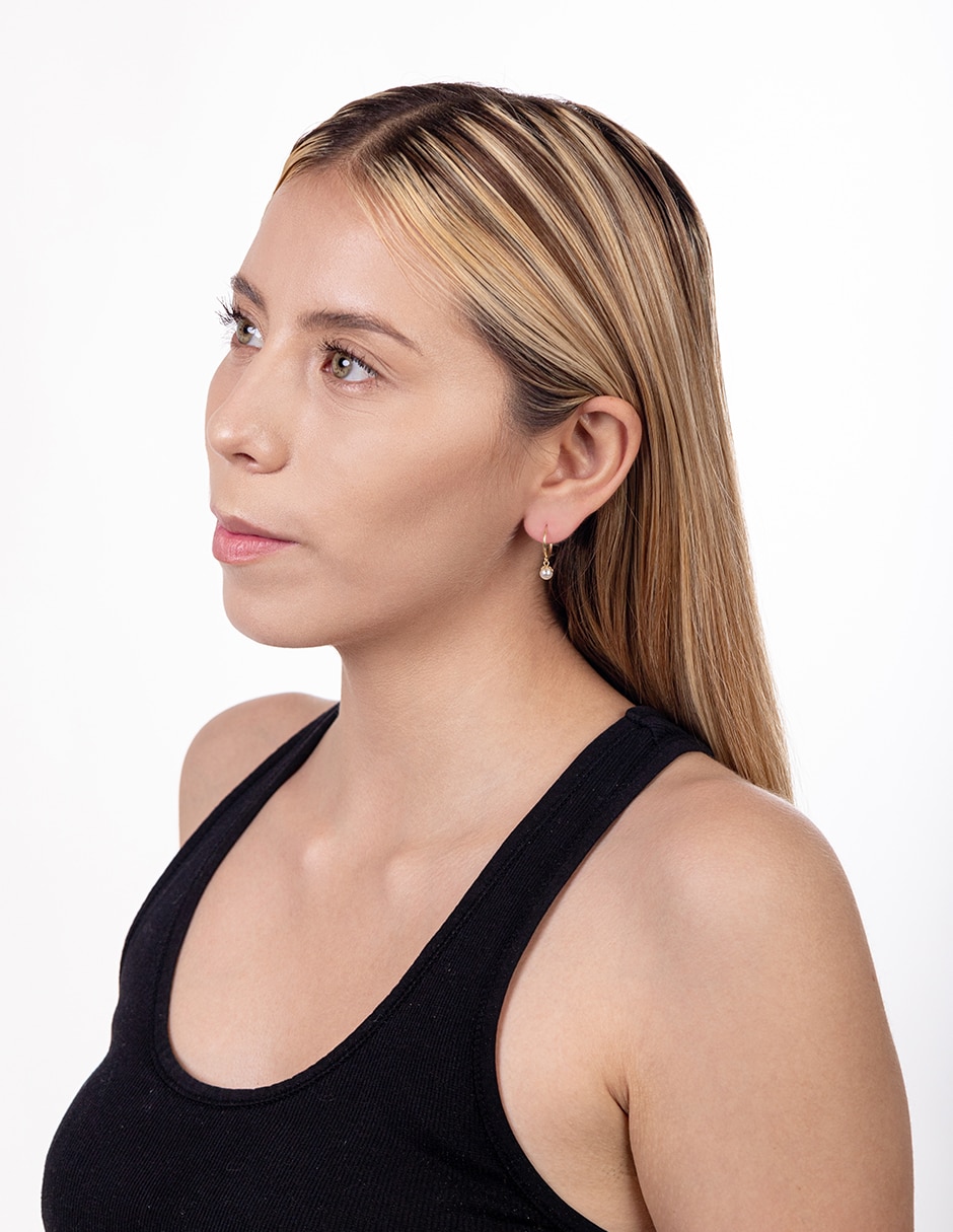 Aretes largos de oro 10 k perla 3