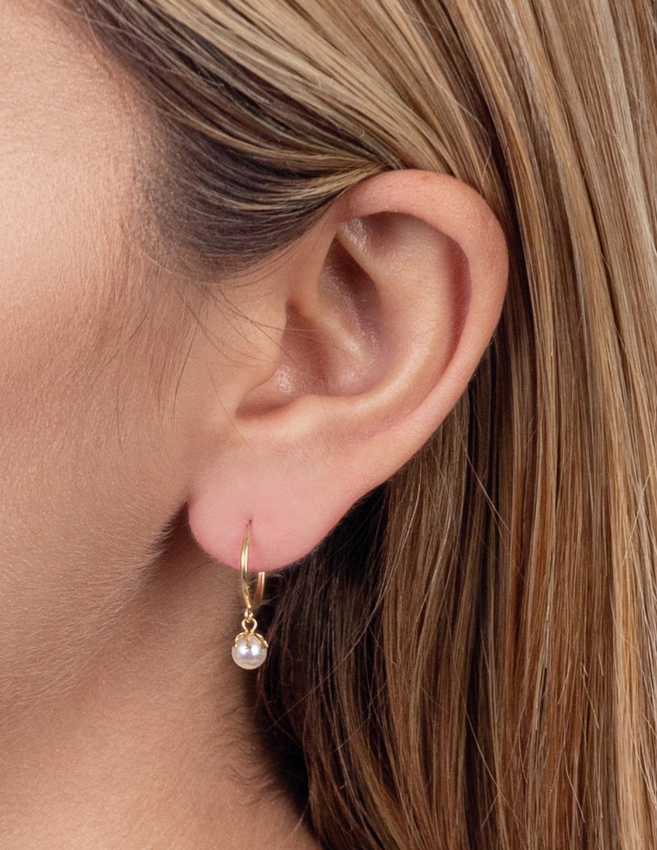 Aretes largos de oro 10 k perla 4