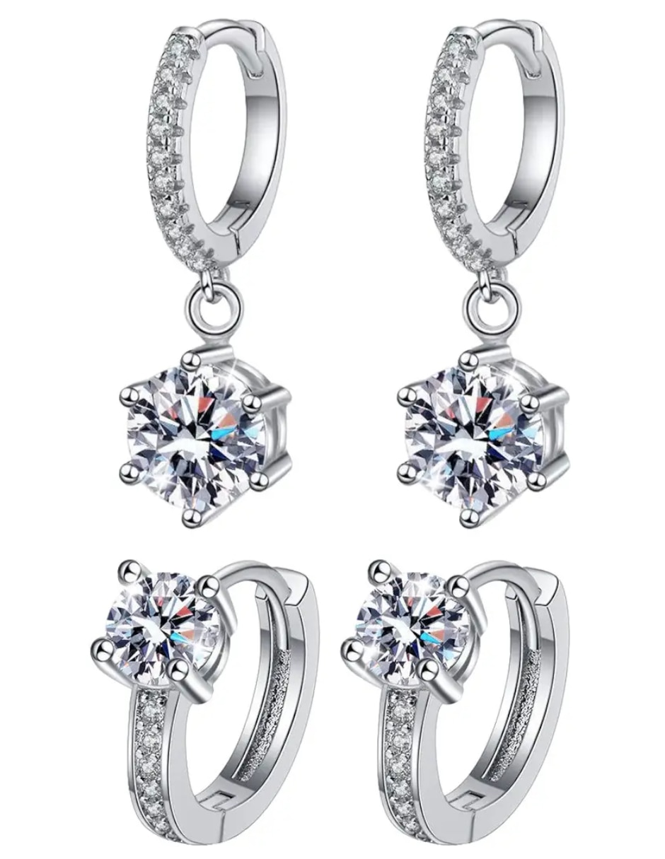 Set de aretes de plata P 925 con acabado brillante zirconia