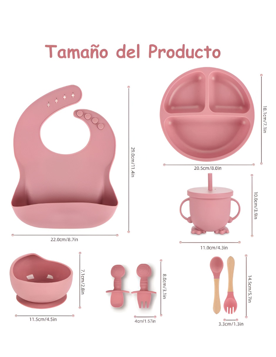 Set babero estampado liso de silicón 6 piezas 5