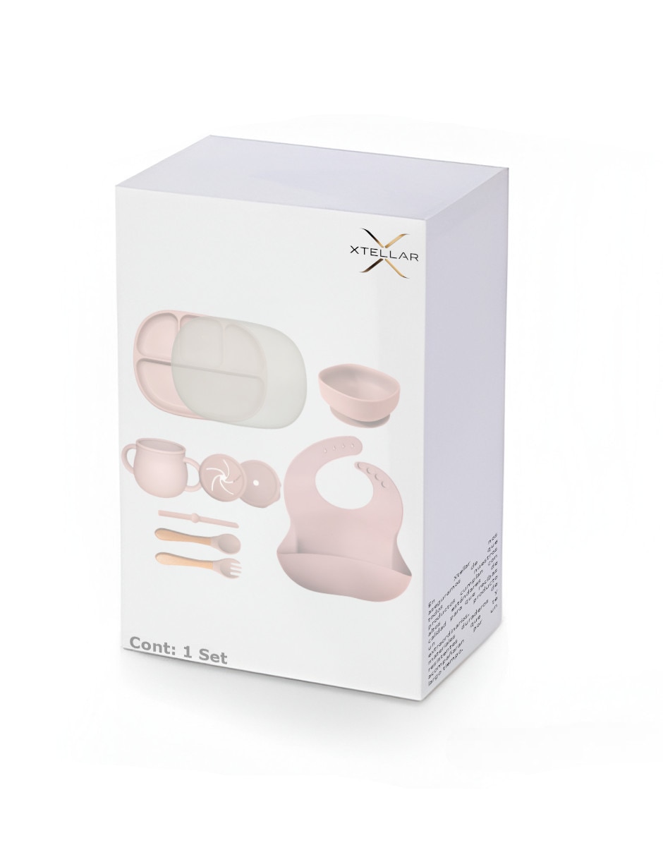 Set babero Xtellar estampado liso de silicón 5 piezas