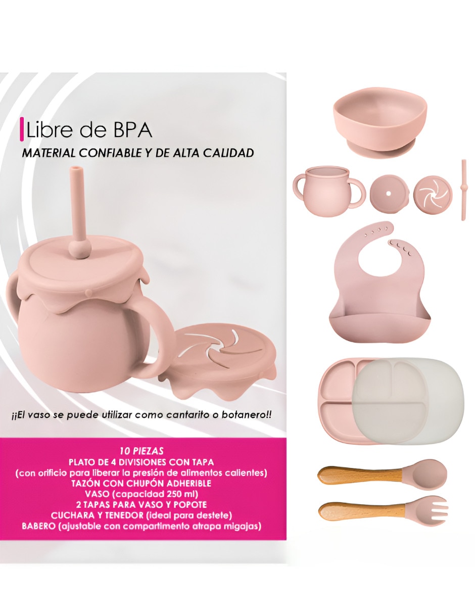 Set babero Xtellar estampado liso de silicón 5 piezas