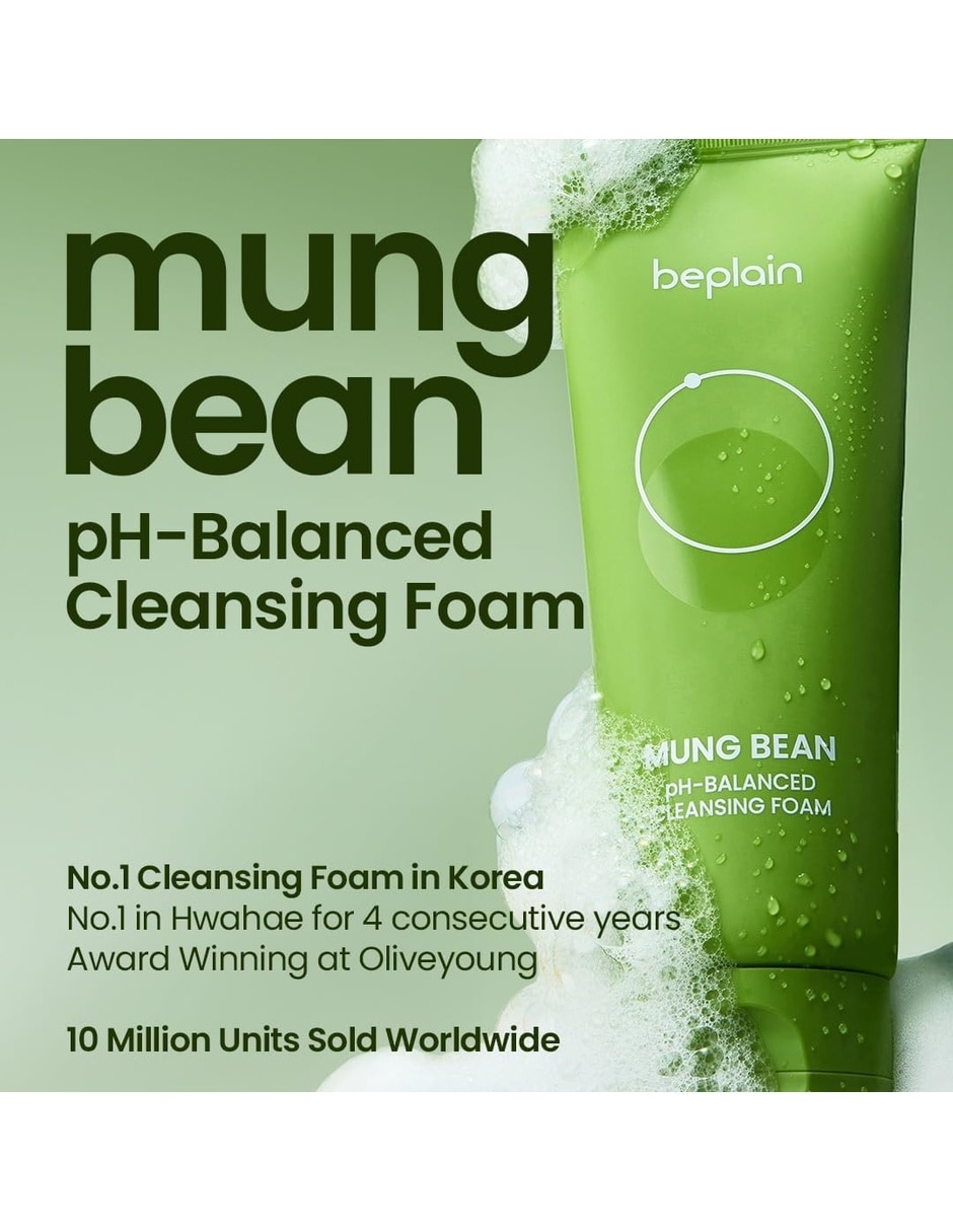 Jabón facial Espuma Limpiadora de frijol Mungo pH Balanced Beplain