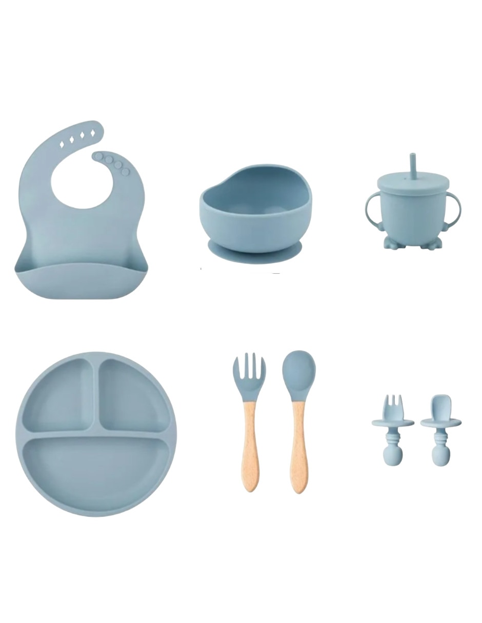 Set babero estampado liso de silicón 5 piezas