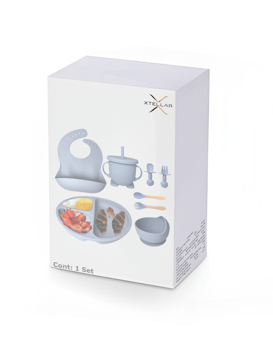 Set babero Xtellar estampado liso de silicón 5 piezas