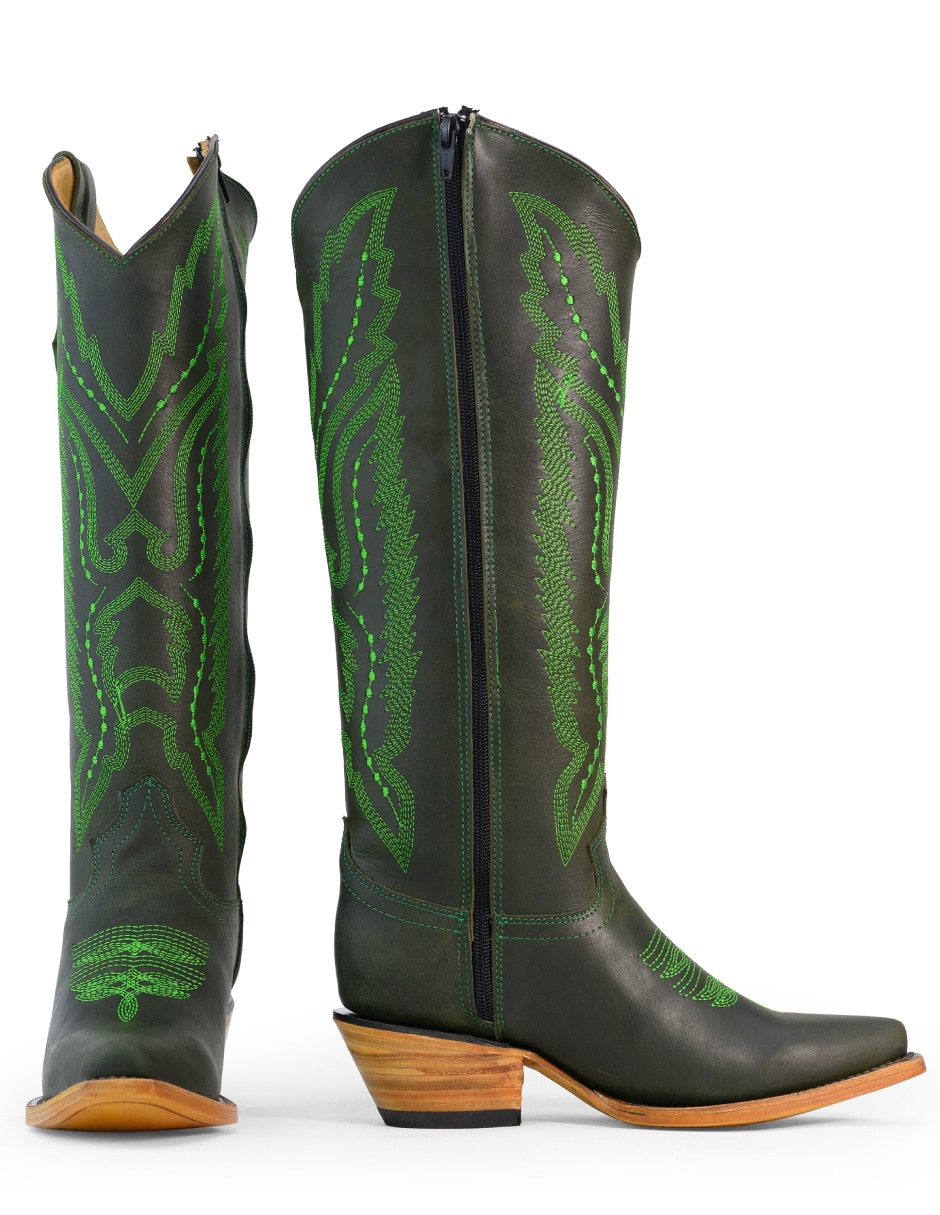 Bota cowboy abajo de la rodilla sin familia/colecion de piel para mujer