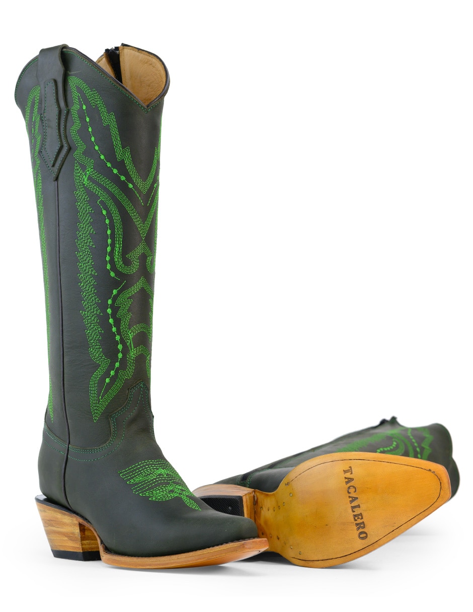 Bota cowboy abajo de la rodilla tacalero sin familia/colecion de piel para mujer