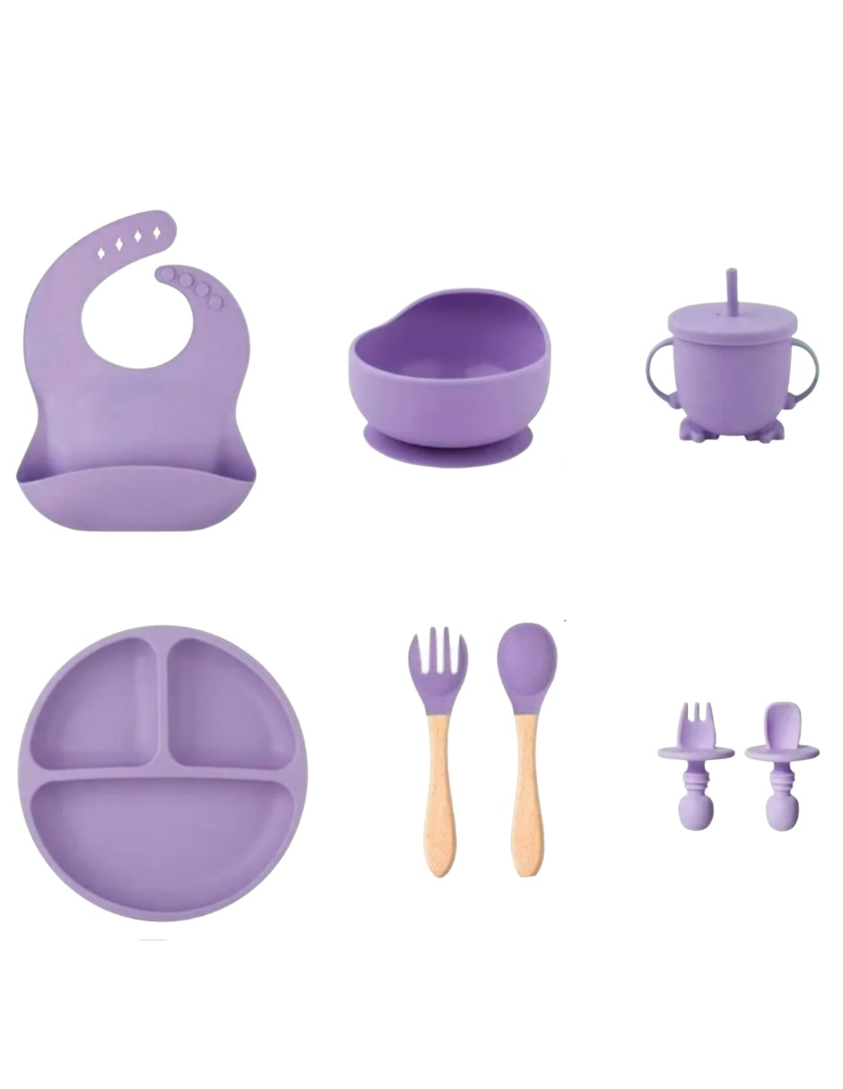 Set babero estampado liso de silicón 6 piezas