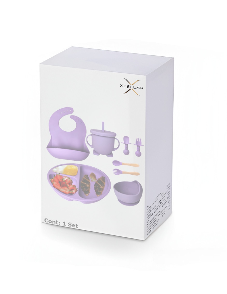 Set babero Xtellar estampado liso de silicón 6 piezas