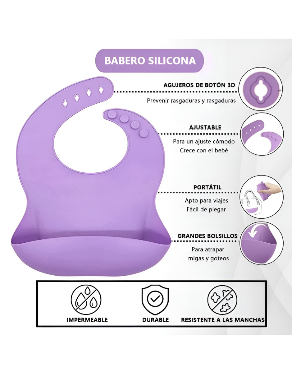 Set babero Xtellar estampado liso de silicón 6 piezas