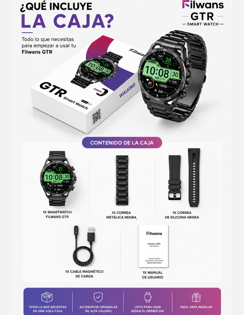 Smartwatch Filwans GTR Negro + Xiaomi Redmi Buds 6 Play unisex