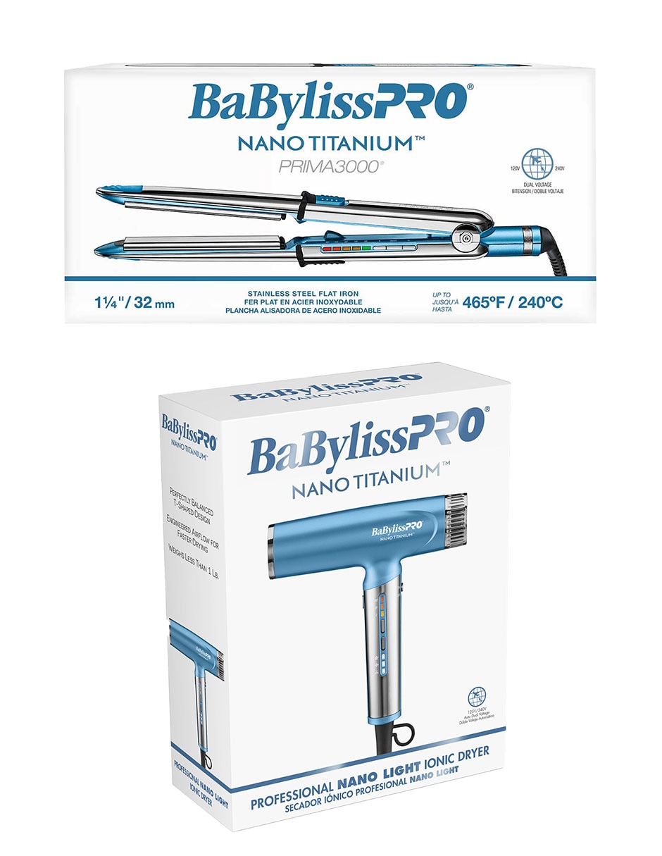 Set alaciadora Babyliss Pro placas de nano titanium
