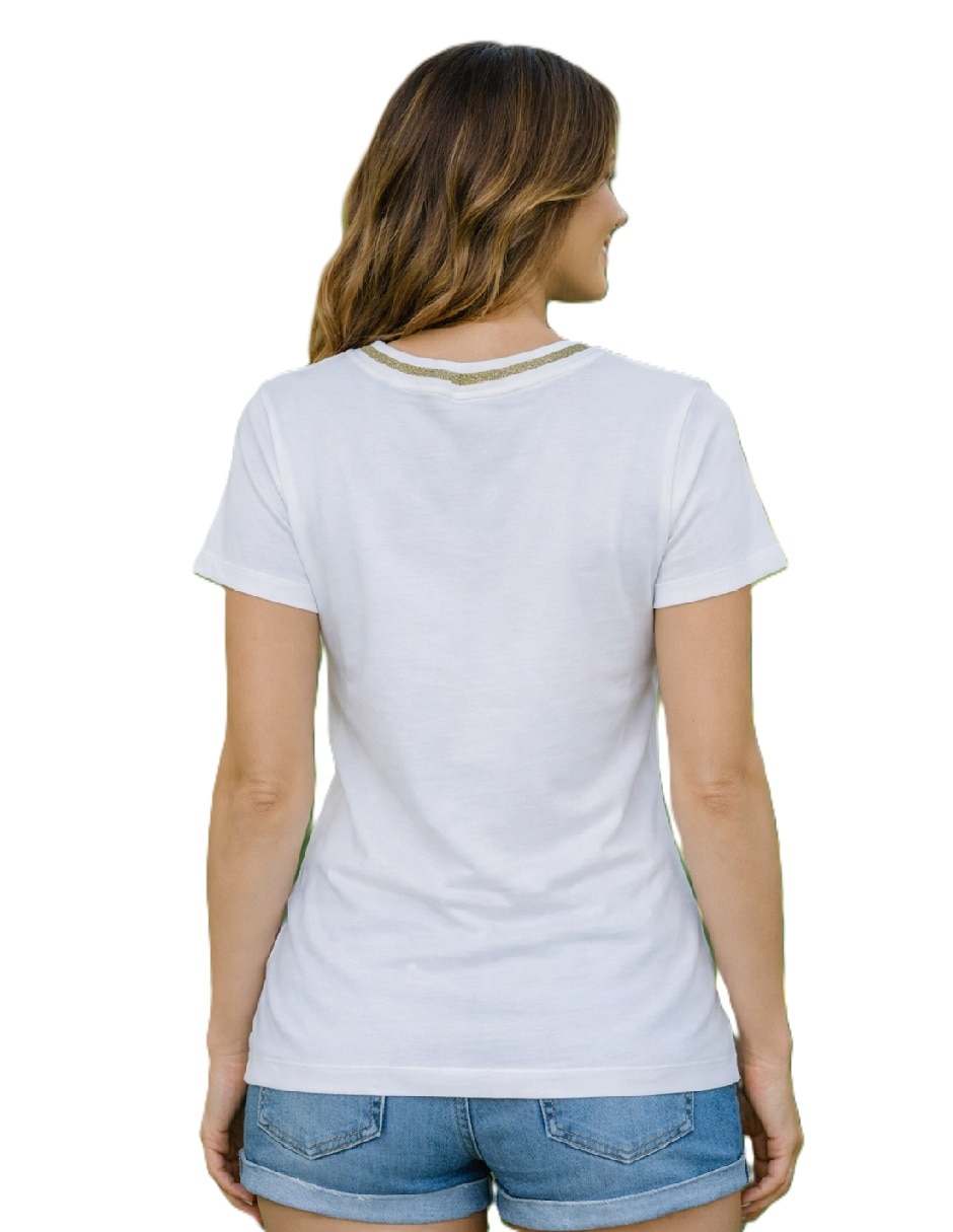 Playera manga corta Tommy Hilfiger cuello V para mujer