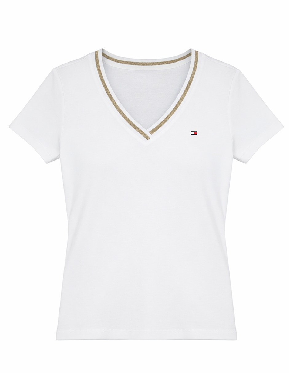 Playera manga corta Tommy Hilfiger cuello V para mujer