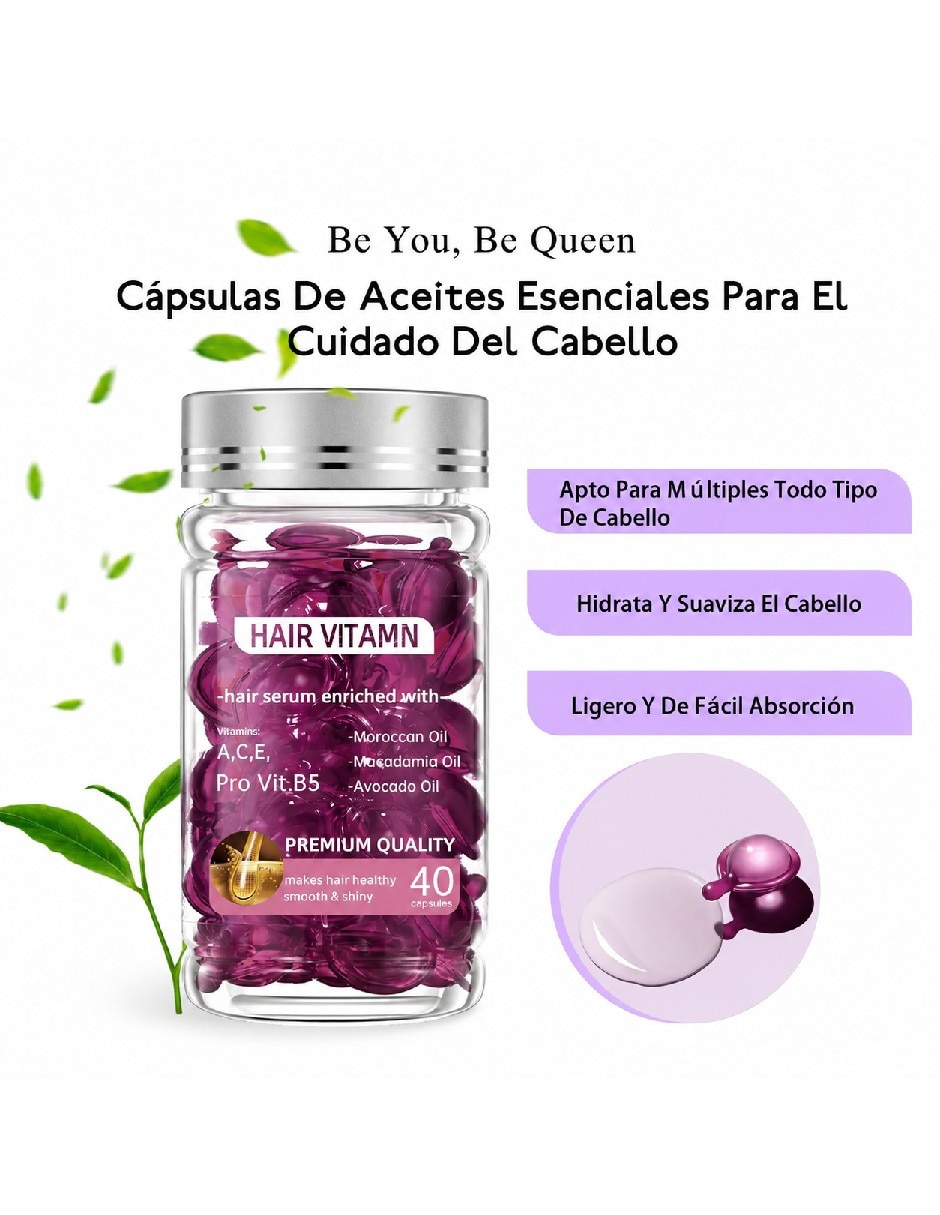 Aceite para cabello todo tipo frasco esencial vitaminado Genérica 40 cápsulas