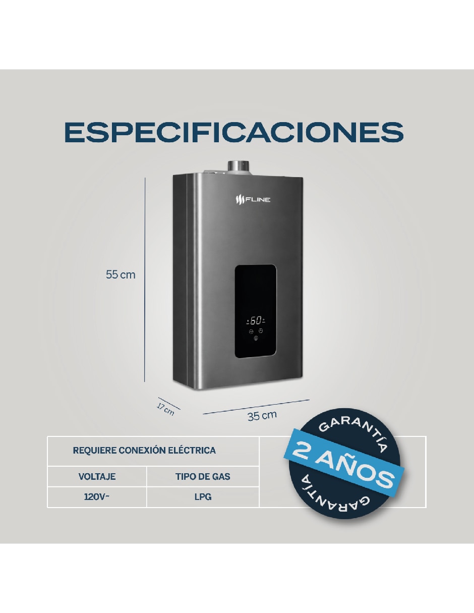 Calentador de paso Fline KI12LM gas LP