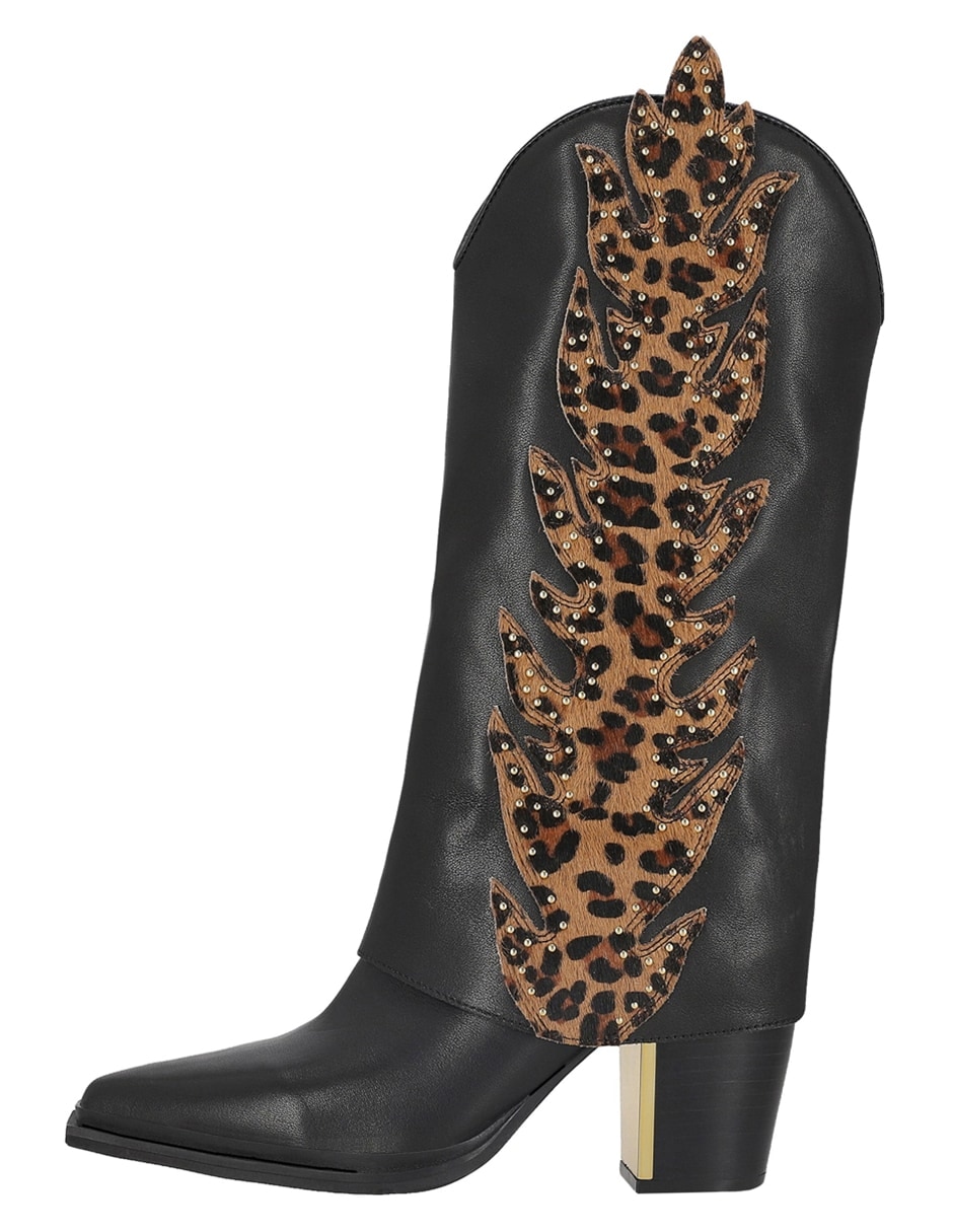 Bota media pierna de piel para mujer