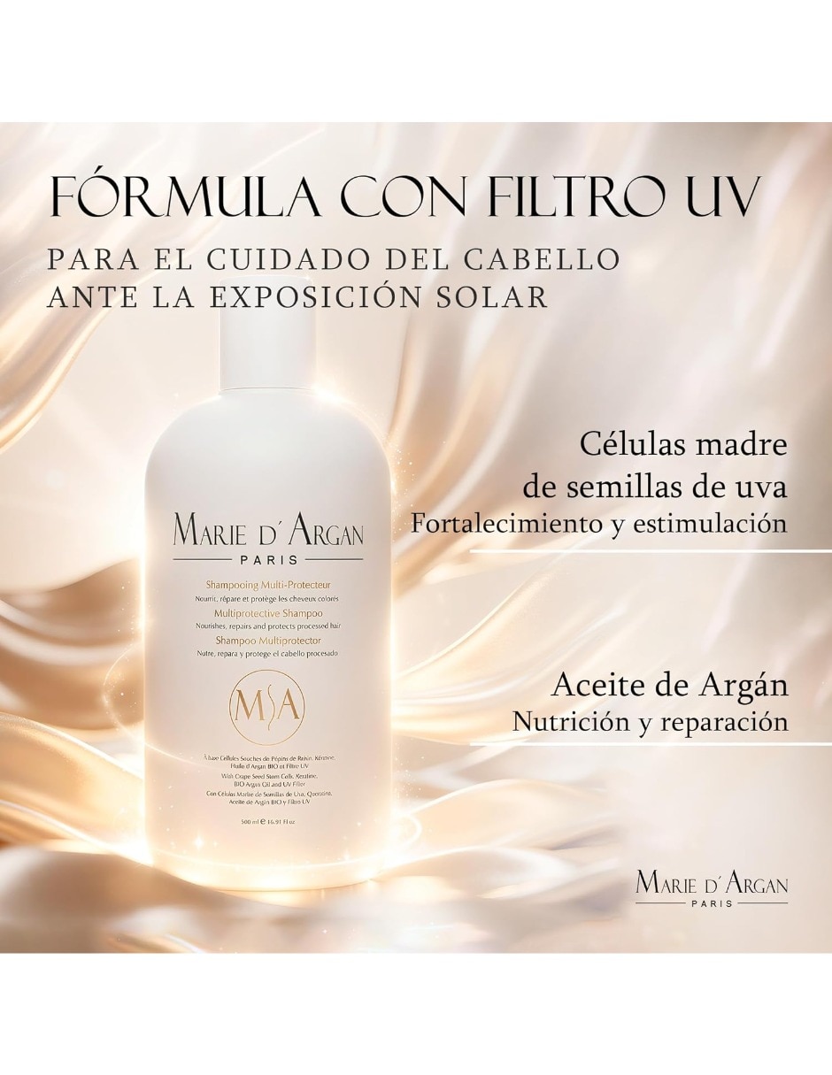 Shampoo reparador para cabello todo tipo Shampooing Multi Protecteur MarieARIE D' Argan 5