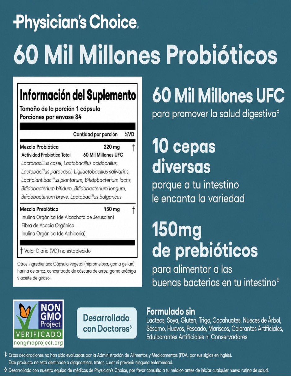 Probiótico con 60 mil millones de UFC Physician's Choice 84 cápsulas