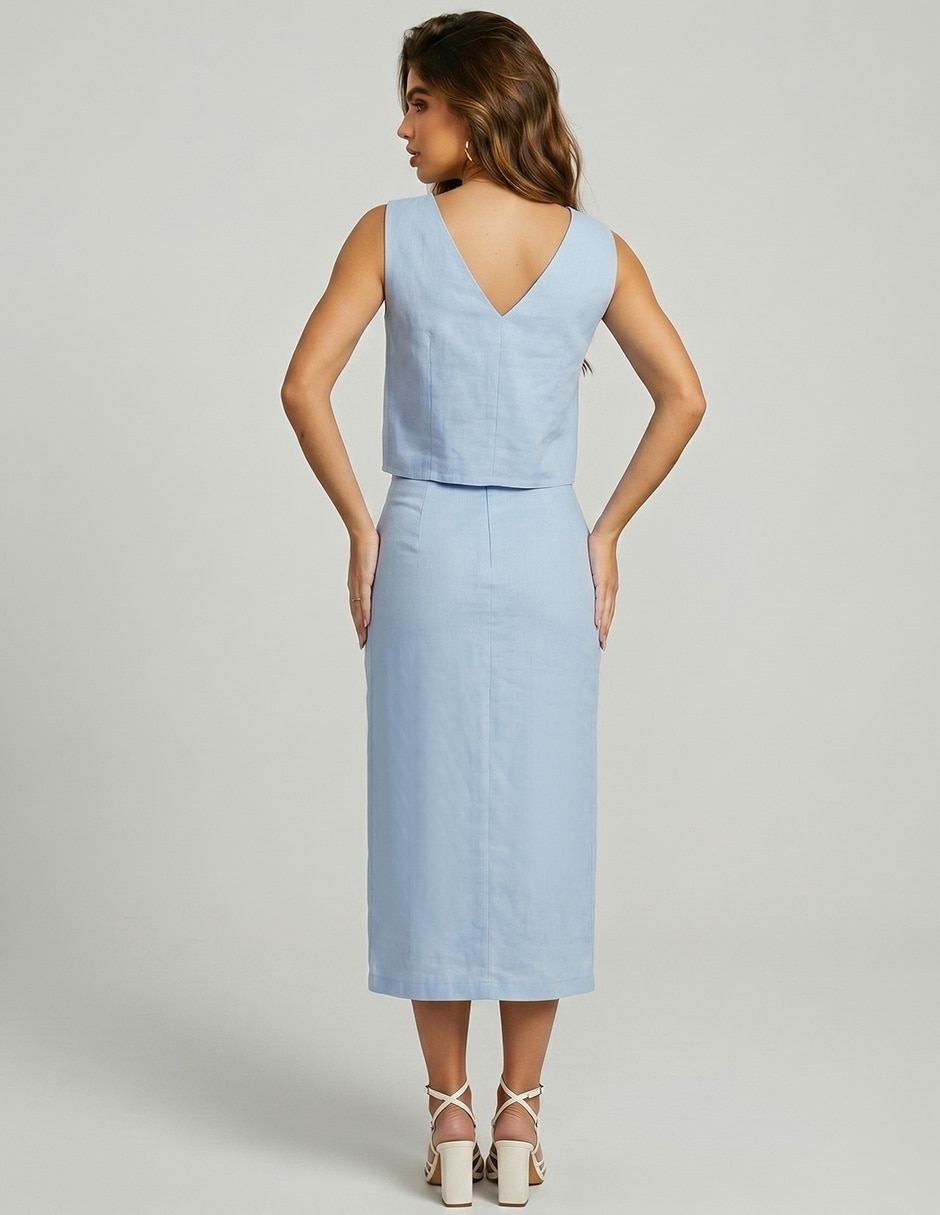 Conjunto business casual kosauki moda bordado de lino para mujer