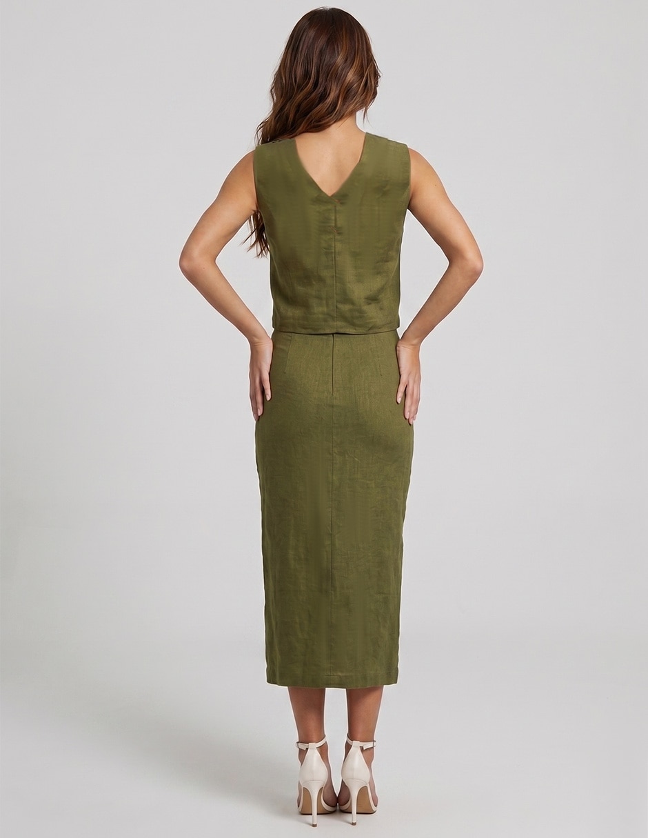 Conjunto business casual kosauki moda bordado de lino para mujer
