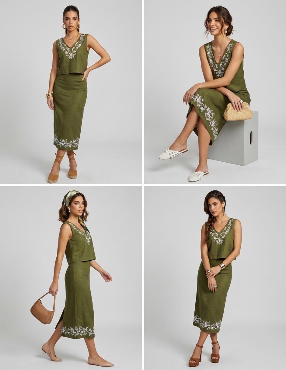 Conjunto business casual kosauki moda bordado de lino para mujer