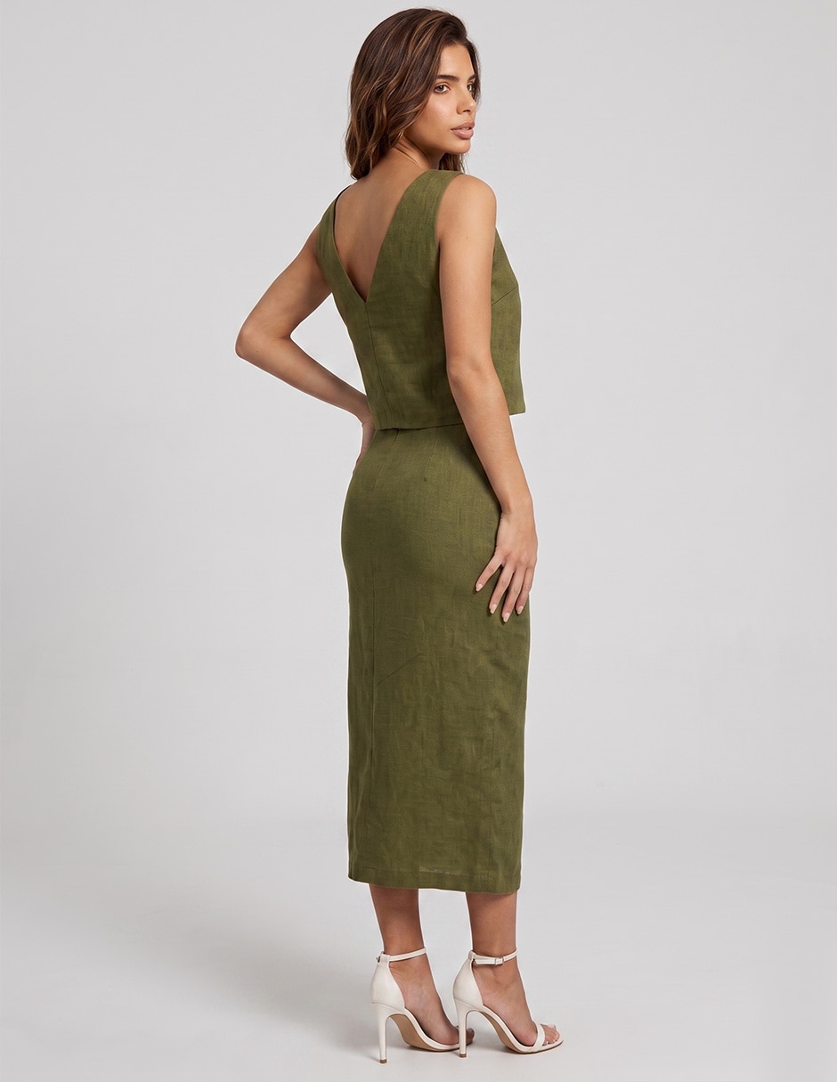 Conjunto business casual kosauki moda bordado de lino para mujer