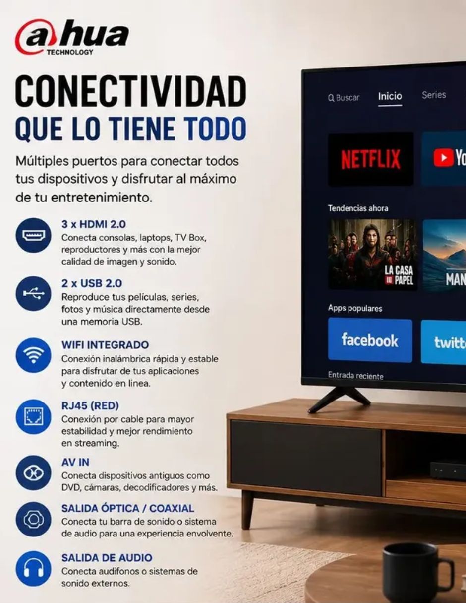 Pantalla Smart TV Dahua LED de 4K/UHD tv-dahua-50 con android tv