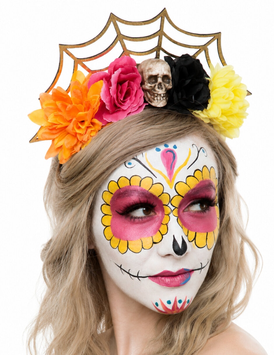 Diadema para disfraz de catrina con telaraña Ghoulish Productions